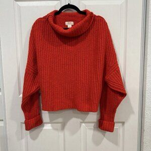 Anthropologie Maeve Orange Chunky Knit Sweater Turtleneck Size Medium M